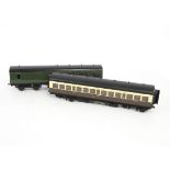 Two Repainted Exley O Gauge Suburban Coaches, comprising GWR 'shirtbutton' 3rd class no 5634, fitted