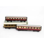 Boxed Bassett-Lowke O Gauge BR and LNER Coaching Stock, comprising ref 111/0 BR red/cream 1st