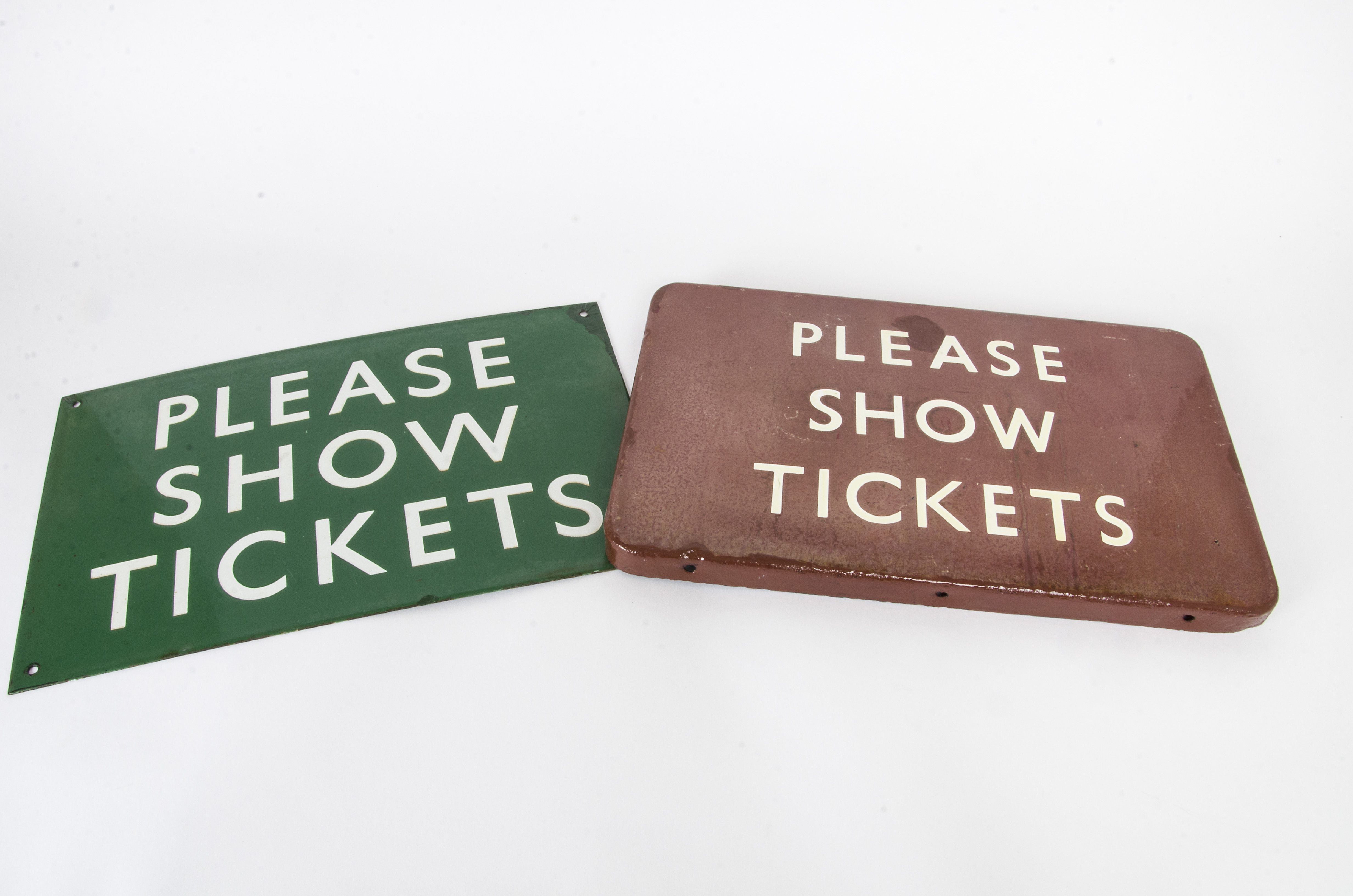 Please Show Tickets Signs, an enamelled duo comprising a BR Southern example wall mounted with white - Image 3 of 3