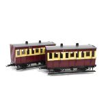 Two BMS/Accucraft O/1 Gauge Convertible Isle of Man 4-wheeled Coaches, both in red/cream livery,