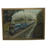 Les Perrin Oil on Board, a scene depicting 4498 Sir Nigel Gresley, under Steam with passenger
