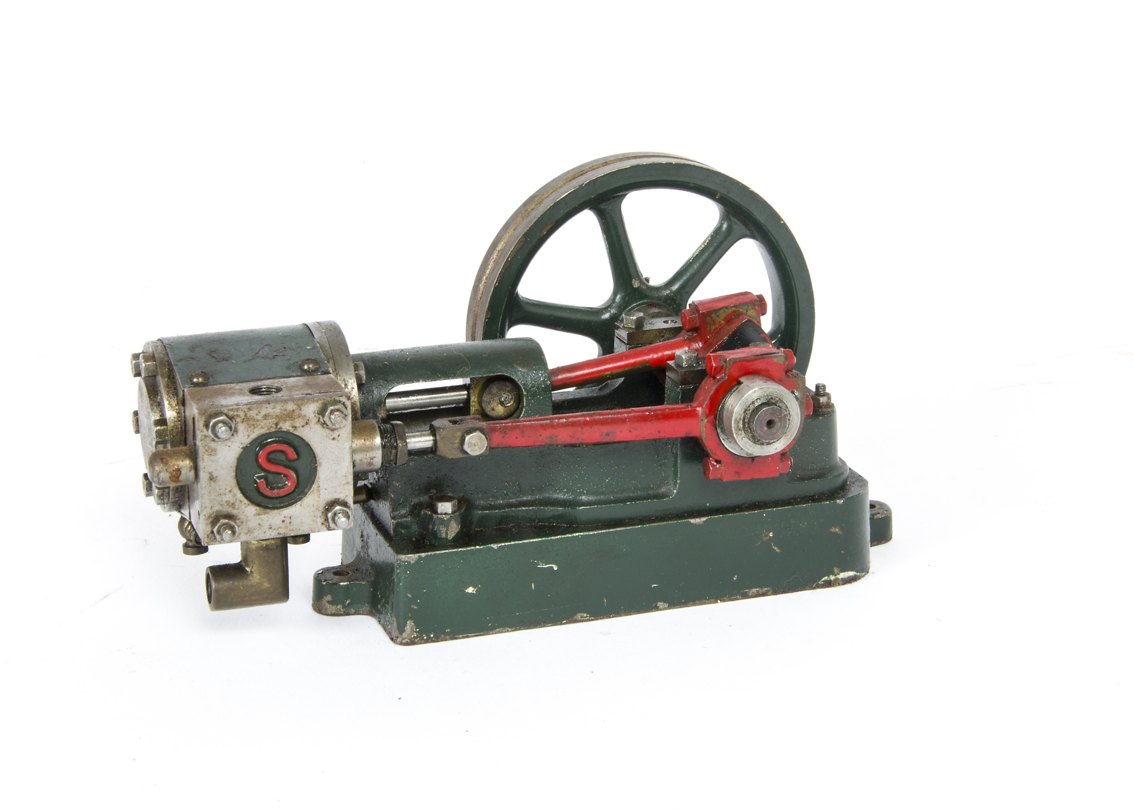 A Stuart Turner 10H Horizontal Steam Engine, well-made and painted in green with red connecting