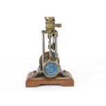A Small Vertical Single-Cylinder Steam Engine by J E Hatton, with cast brass cylinder, mounted on