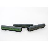 Three Repainted Finescale O Gauge SR Coaches, of varied construction, comprising a card-sided