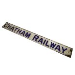 Chatham Railway Sign, an SE&C enamelled station sign with blue lettering on a white ground, 'Chatham