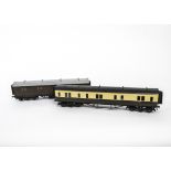 Two Kitbuilt Finescale O Gauge GWR Full Brake Coaches, comprising panelled van no 1209 in all-over