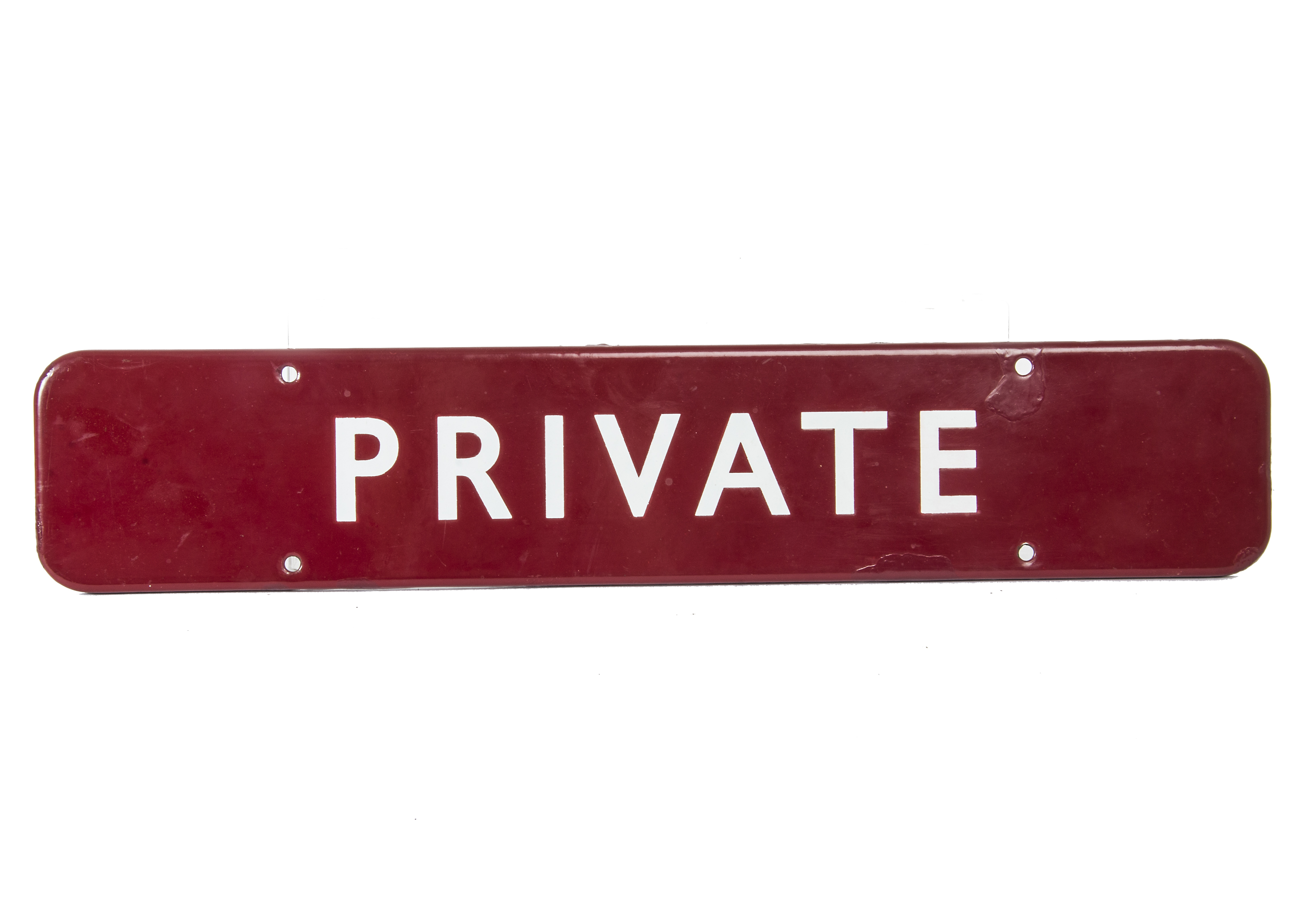 British Railways Eastern Region maroon enamel 'Private' Station sign, with four fixing holes, VG,