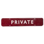 British Railways Eastern Region maroon enamel 'Private' Station sign, with four fixing holes, VG,