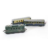 French Hornby O Gauge 3-rail OBB Electric Locomotive and Coaching Stock, comprising green SNCF