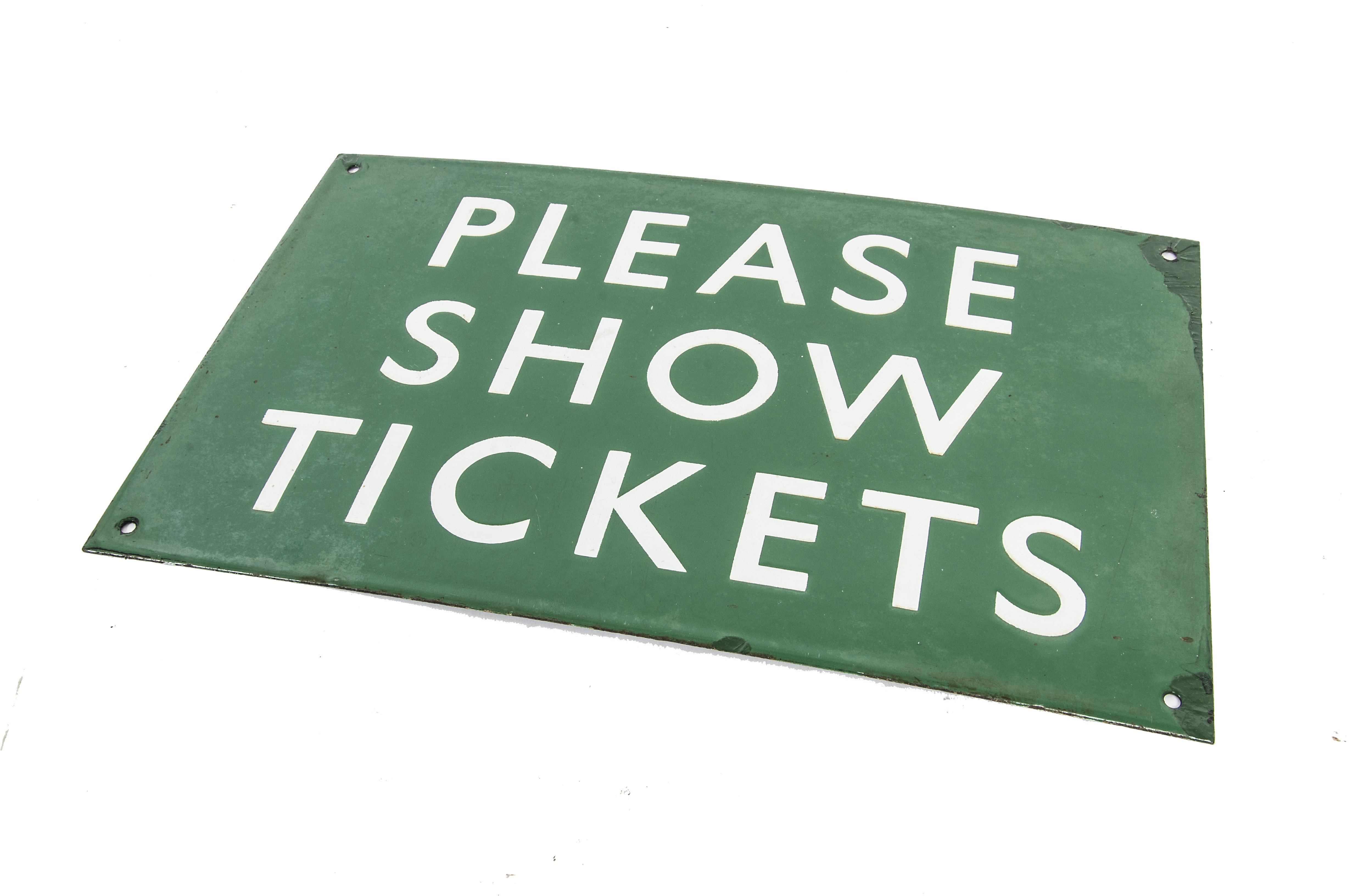 Please Show Tickets Signs, an enamelled duo comprising a BR Southern example wall mounted with white - Image 2 of 3