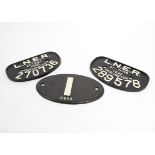 LNER and GNRS Wagon/Bridge Plates, three cast iron examples white lettering on black, comprising two