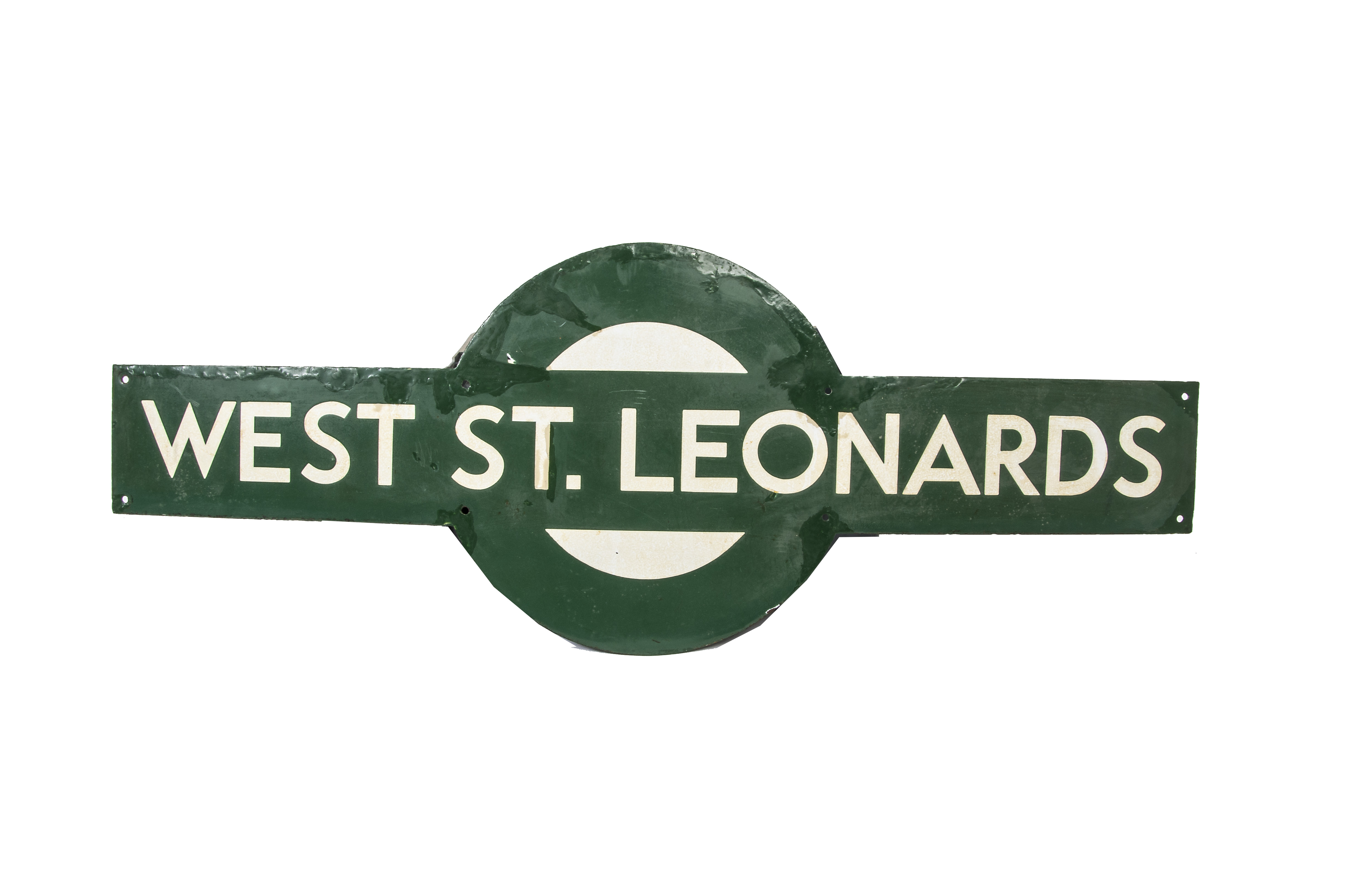 West St Leonards Station Target Sign, a Southern Railways enamelled station target sign for West