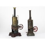 Two Live Steam Vertical Engines by Bing, the older with GBN trademark, standing 11½" high over