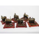 Mamod Live Steam Spirit-Fired Stationary Engines, comprising three SE1 engines, one SE2 with exhaust