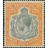 Bermuda Postal Fiscal 1937 Script 12/6d. grey and orange, fine mint. Handsome and rare. Sismond...