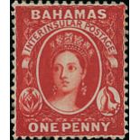 Bahamas 1863-77 1d. scarlet (aniline), part original gum, fine and well centred for this rare...