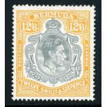 Bermuda 1938-53 Issue 12/6d. grey and yellow, ordinary paper, fresh and very fine mint, signed...