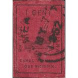 British Guiana 1852 1c. black on magenta, used with central "demerara" c.d.s dated "my 7 1852"...