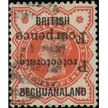 Bechuanaland 1889 4d. on ½d. vermilion, variety surcharge inverted,