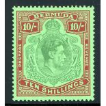 Bermuda 1938-53 Issue 10/- green and deep lake on pale emerald, fine and fresh mint, well-centr...