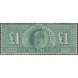 Great Britain 1902-10 De La Rue £1 dull blue-green, mint and very lightly hinged;