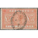 Great Britain 1867-83 £5 orange, DF, fine used with crisply struck "registered/ threadneedle s...
