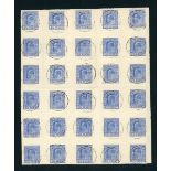 Bahamas 1906-11 2½d. ultramarine (60), presumed to be a complete pane, affixed to large piece,...