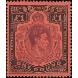 Bermuda 1938-53 Issue £1 purple and black on red variety broken lower right scroll,