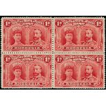 1910-13 Double Head Issue Perforated 14 One Penny Plate B, carmine-lake block of four, [49-60],