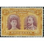 1910-13 Double Head Issue Perforated 14 Three Pence S.G. 136, Magenta and yellow-ochre, Short G...