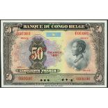 Banque du Congo Belge, specimen 50 francs, Emission 1950, Q series, serial number 000000, (TBB...