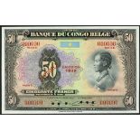 Banque du Congo Belge, specimen 50 francs, Emission 1946, E series, serial number 000000, (TBB...