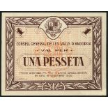 Consell General de les Valls D'Andorra, 50 Centims, 1 Pesseta (3), 2 Pessetes, 1936, (TBB B105,...