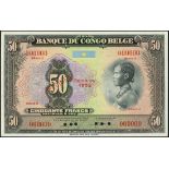 Banque du Congo Belge, specimen 50 francs, Emission 1952, U series, serial number 000000, (TBB...