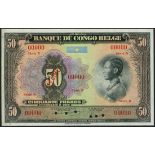 Banque du Congo Belge, specimen 50 francs, ND (1942), B series, serial number 000000, (TBB B218...