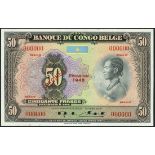 Banque du Congo Belge, specimen 50 francs, Emission 1948, G series, serial number 000000, (TBB...