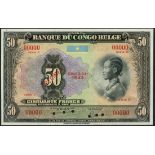 Banque du Congo Belge, specimen 50 francs, Emission 1943, C series, serial number 000000, (TBB...