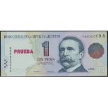 Banco Central de la Republica Argentina, a Securency polymer test note for 1 peso, ND, zero ser...