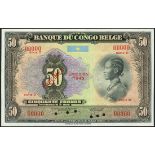 Banque du Congo Belge, specimen 50 francs, Emission 1945, D series, serial number 000000, (TBB...