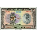 Banque du Congo Belge, specimen 50 francs, Emission 1950, M series, serial number 000000, (TBB...