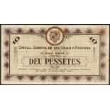 Consell General de les Valls d'Andorra, 10 pessetes, 19 December 1936 (1937), serial number 018...