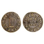 Dorathe Eaten, Croyden, Trader's Halfpenny Token, 1671, tankard or beaker, rev. her half peny (...