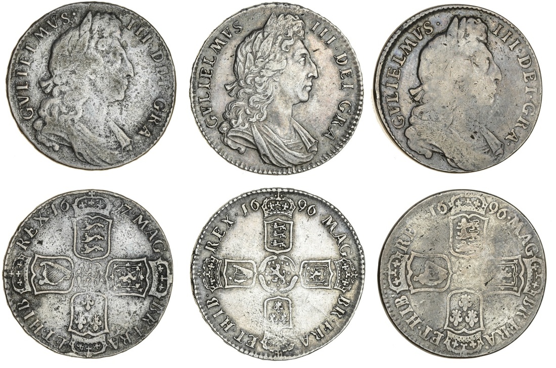 William III (1694-1702), Halfcrowns (3), 1696 (2) octavo, small shields, first harp (ESC 1014 {...