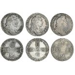 William III (1694-1702), Halfcrowns (3), 1696 (2) octavo, small shields, first harp (ESC 1014 {...