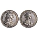 Charles II and Catherine of Braganza, Marriage, 1662, silver medal by J. Roettier, carolvs ii d...