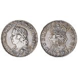 Cromwell, Crown, 1658 over 7, laureate and draped bust left, rev. crowned garnished shield (ESC...