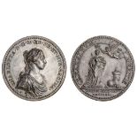 Queen Charlotte, Coronation, 1761, silver medal by L. Natter, filleted and draped bust right, r...