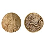 Dobunni, Eisv (c. AD 20-40), pale Gold Stater, 3.87g, tree motif, rev. triple-tailed horse righ...