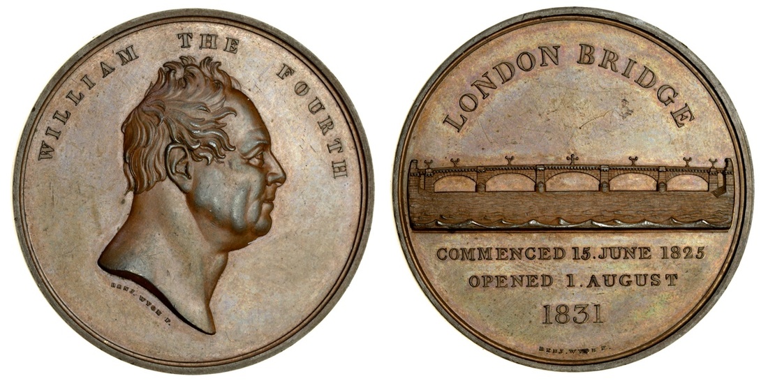 William IV (1830-37), Opening of London Bridge, 1831, bronze medal, by B. Wyon, bare head right...