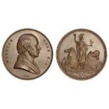 William Wyon, 1854, bronze medal by L. C. Wyon, draped bust right, rev. Britannia standing righ...